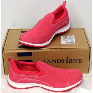 Lands End Pink Leather Slip on Moccasins Women Sz 8 Med Mules Clogs Summer